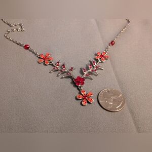 Floral Silver and Red Necklace